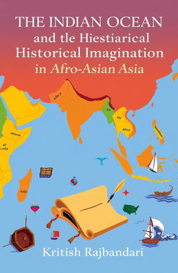 A visually striking book cover design for 'The Indian Ocean and the Historical Imagination in Afro-Asian Fiction' by Kritish Rajbhandari