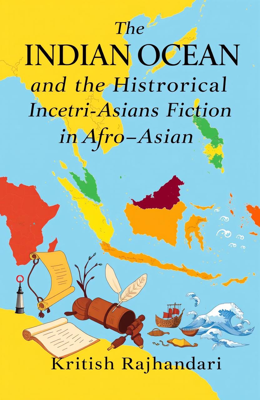 A visually striking book cover design for 'The Indian Ocean and the Historical Imagination in Afro-Asian Fiction' by Kritish Rajbhandari