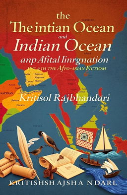 A visually striking book cover design for 'The Indian Ocean and the Historical Imagination in Afro-Asian Fiction' by Kritish Rajbhandari