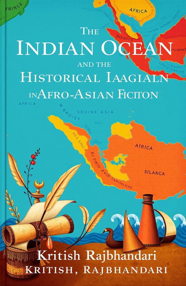 A visually striking book cover design for 'The Indian Ocean and the Historical Imagination in Afro-Asian Fiction' by Kritish Rajbhandari