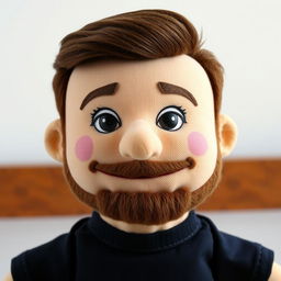 A puppet character with a friendly and charming expression reminiscent of Henry Cavill, featuring a slight smile and sparkling eyes that convey warmth and approachability