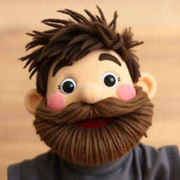 A natural and friendly puppet character with a warm smile and expressive, bright eyes that convey joy and connection with the viewer