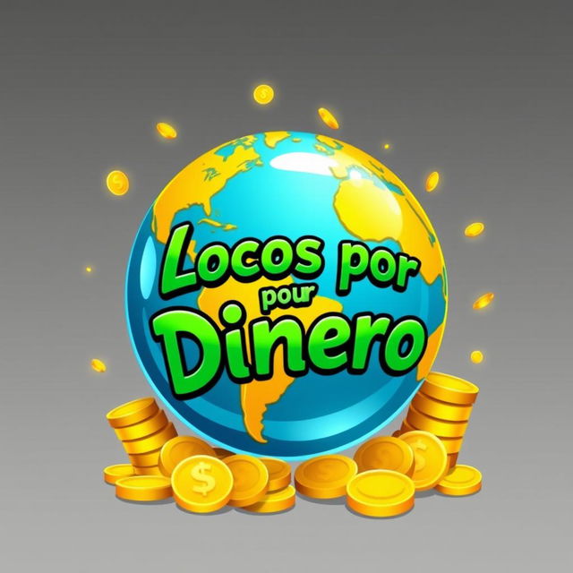 A vibrant and creative logo designed to represent a medium-sized globe with the words 'Locos por Dinero' artistically integrated into the design