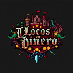 A medieval-themed logo featuring an intricate design that showcases mythical elements such as castles, dragons, and swords