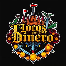 A medieval-themed logo featuring an intricate design that showcases mythical elements such as castles, dragons, and swords