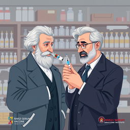 An artistic illustration showing two distinguished figures, Pasteur and Professor Mir Shamsi, prominently featured in the center of the image