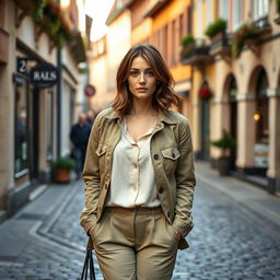 A sophisticated Italian woman, 40 years old, with a full figure, showcasing a short bob haircut featuring dark brown hair with a subtle copper tint
