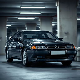 A stylish black Citroën Xantia parked in a modern parking garage