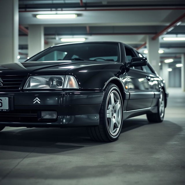 A stylish black Citroën Xantia parked in a modern parking garage