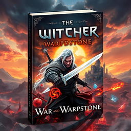 A captivating book cover design for a high fantasy novel titled 'The Witcher: War and Warpstone'