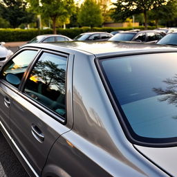 A detailed view of a Citroën Xantia parked in a well-maintained parking lot, showcasing its elegant lines and classic design