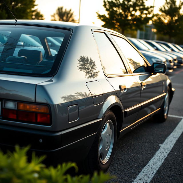 A detailed view of a Citroën Xantia parked in a well-maintained parking lot, showcasing its elegant lines and classic design