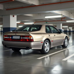 A detailed and accurate depiction of a Citroën Xantia, parked in a well-organized parking garage