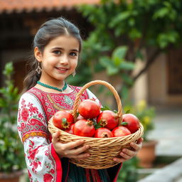 A beautiful girl dressed in traditional Iranian attire, featuring intricate designs and vibrant colors