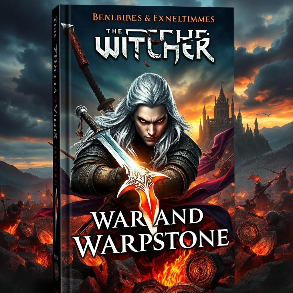 A stunning book cover for a fantasy war novel titled 'The Witcher: War and Warpstone'