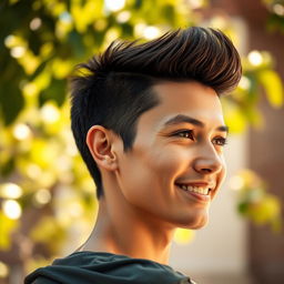 A person with an engaging expression, looking towards their right side with their head turned to the right