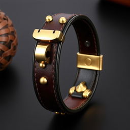 A stylish men's leather bracelet adorned with gold accents, designed specifically for large wrists