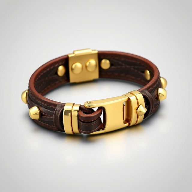 A stylish men's leather bracelet adorned with gold accents, designed specifically for large wrists