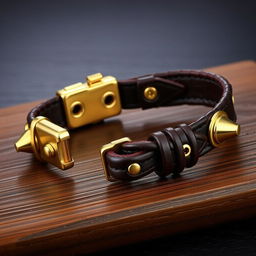 A stylish men's leather bracelet adorned with gold accents, designed specifically for large wrists