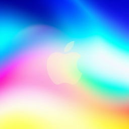 A vibrant and colorful abstract background inspired by the Apple logo, featuring a smooth gradient transition from deep blue to bright green, and flowing seamlessly into soft yellow and pink hues