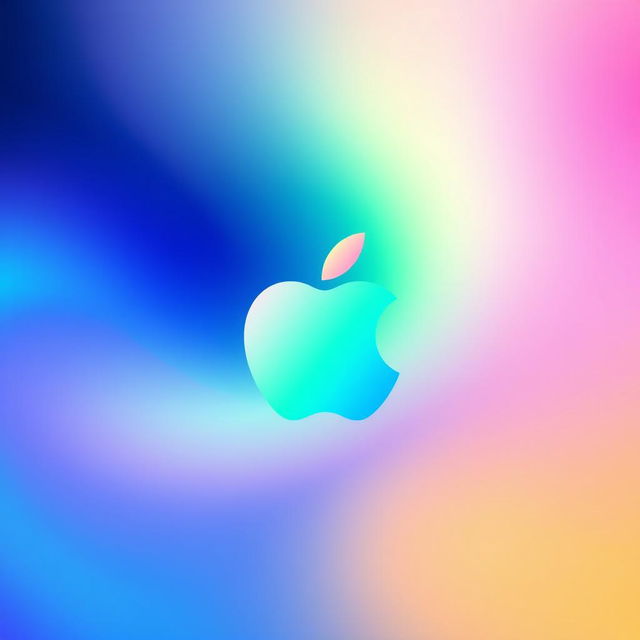 A vibrant and colorful abstract background inspired by the Apple logo, featuring a smooth gradient transition from deep blue to bright green, and flowing seamlessly into soft yellow and pink hues