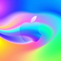 A vibrant and colorful abstract background inspired by the Apple logo, featuring a smooth gradient transition from deep blue to bright green, and flowing seamlessly into soft yellow and pink hues
