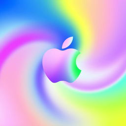 A vibrant and colorful abstract background inspired by the Apple logo, featuring a smooth gradient transition from deep blue to bright green, and flowing seamlessly into soft yellow and pink hues