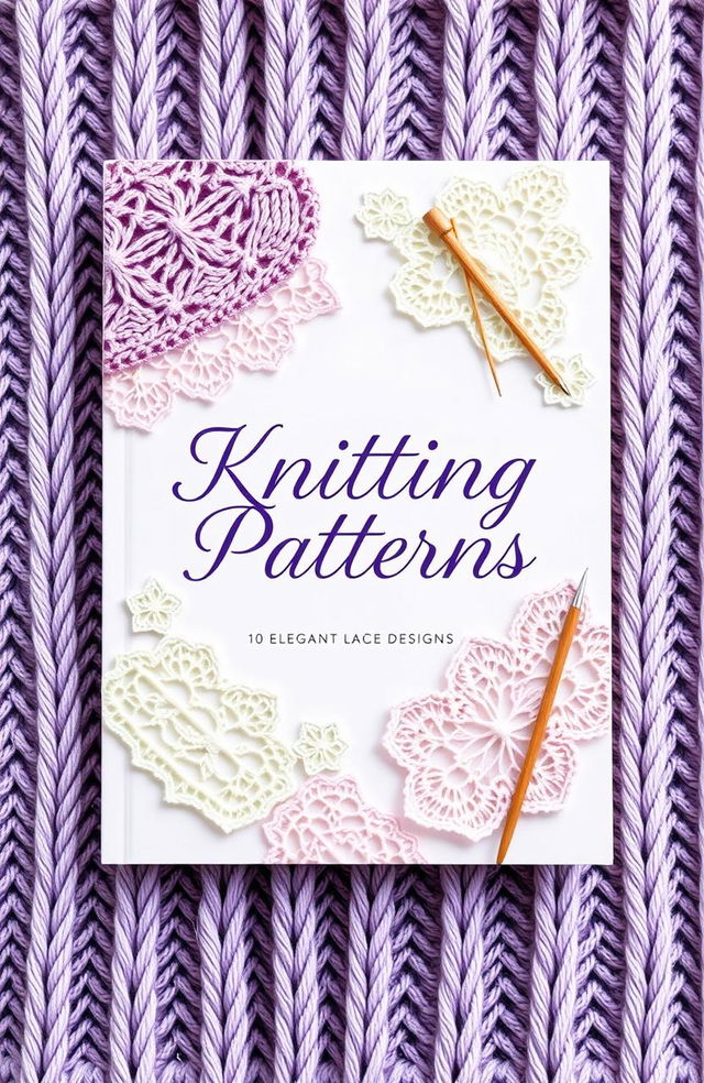 A beautifully designed B5 format book cover featuring the title 'Knitting Patterns: 10 Elegant Lace Designs' prominently displayed