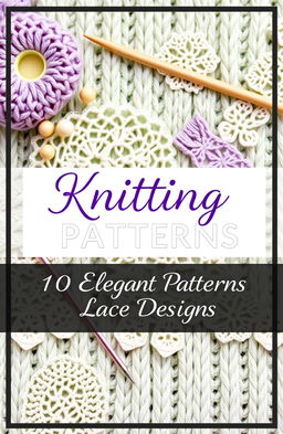 A beautifully designed B5 format book cover featuring the title 'Knitting Patterns: 10 Elegant Lace Designs' prominently displayed