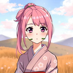 An artistic representation of Nezuko Kamado from Demon Slayer in a hand-drawn digital art style