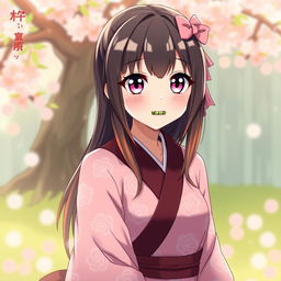 An artistic portrayal of Nezuko Kamado from Demon Slayer, featuring her hair styled down with a striking gradient of orange at the tips