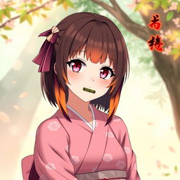 An artistic portrayal of Nezuko Kamado from Demon Slayer, featuring her hair styled down with a striking gradient of orange at the tips