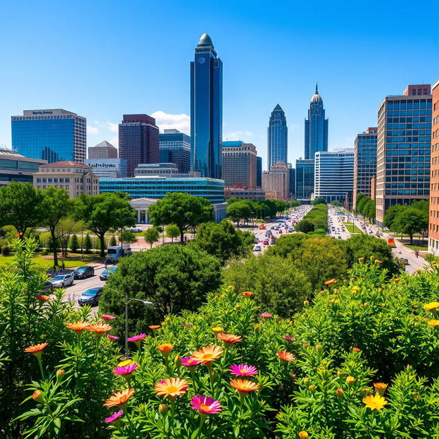 A vibrant cityscape of Atlanta, Georgia, showcasing the iconic skyline with the Bank of America Plaza and the Georgia Institute of Technology