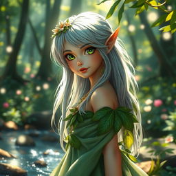 A captivating scene featuring a beautiful elf girl in a vibrant forest