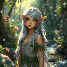 A captivating scene featuring a beautiful elf girl in a vibrant forest