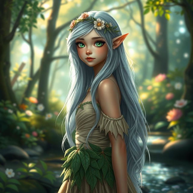 A captivating scene featuring a beautiful elf girl in a vibrant forest