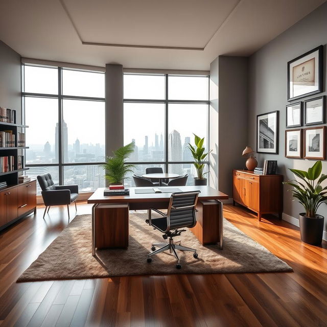 A beautifully designed office for a lawyer, featuring a modern and elegant aesthetic