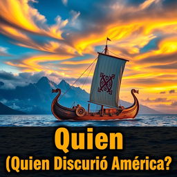 A vibrant and colorful thumbnail for a video about Vikings, featuring a traditional Viking longship sailing across the ocean