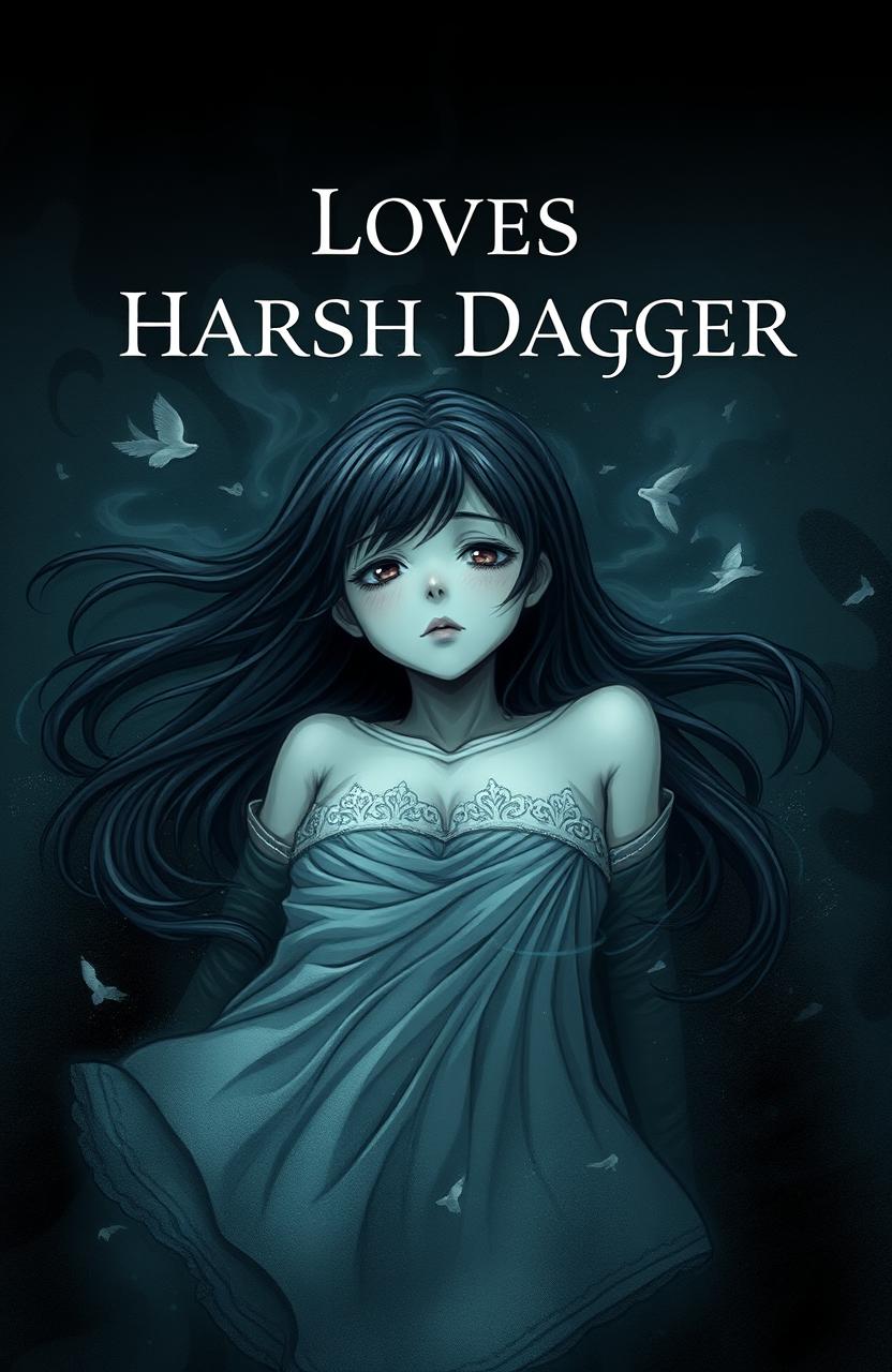 A hauntingly beautiful scene depicting a girl sinking into water, her expression a mixture of sorrow and betrayal