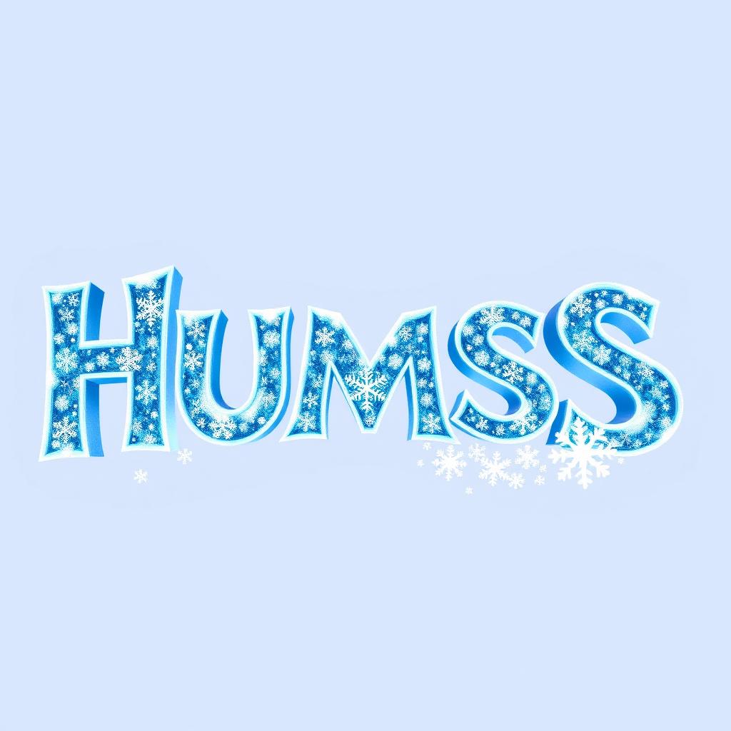 A logo for the word 'HUMSS B' inspired by the style of the FROZEN movie logo, featuring icy, sparkling letters with a whimsical, fantasy feel