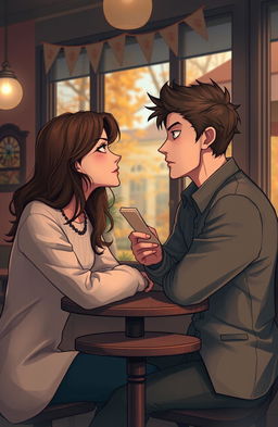 A romantic scene depicting two people in love, with one person showing signs of obsession
