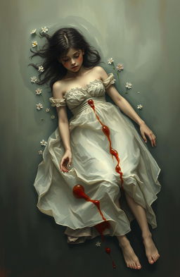 A tragic scene depicting a girl fully submerged in water, representing betrayal and sorrow