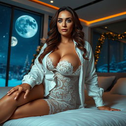 Full-body image of a curvy, mature MILF woman, aged 45, exuding beauty and sexiness