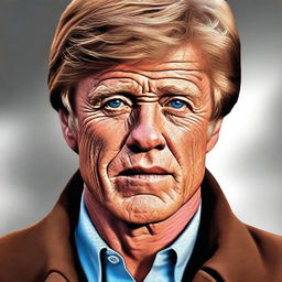 This is a high-quality digital art image that features a young man bearing a strong resemblance to a young Robert Redford