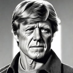 This is a high-quality digital art image that features a young man bearing a strong resemblance to a young Robert Redford