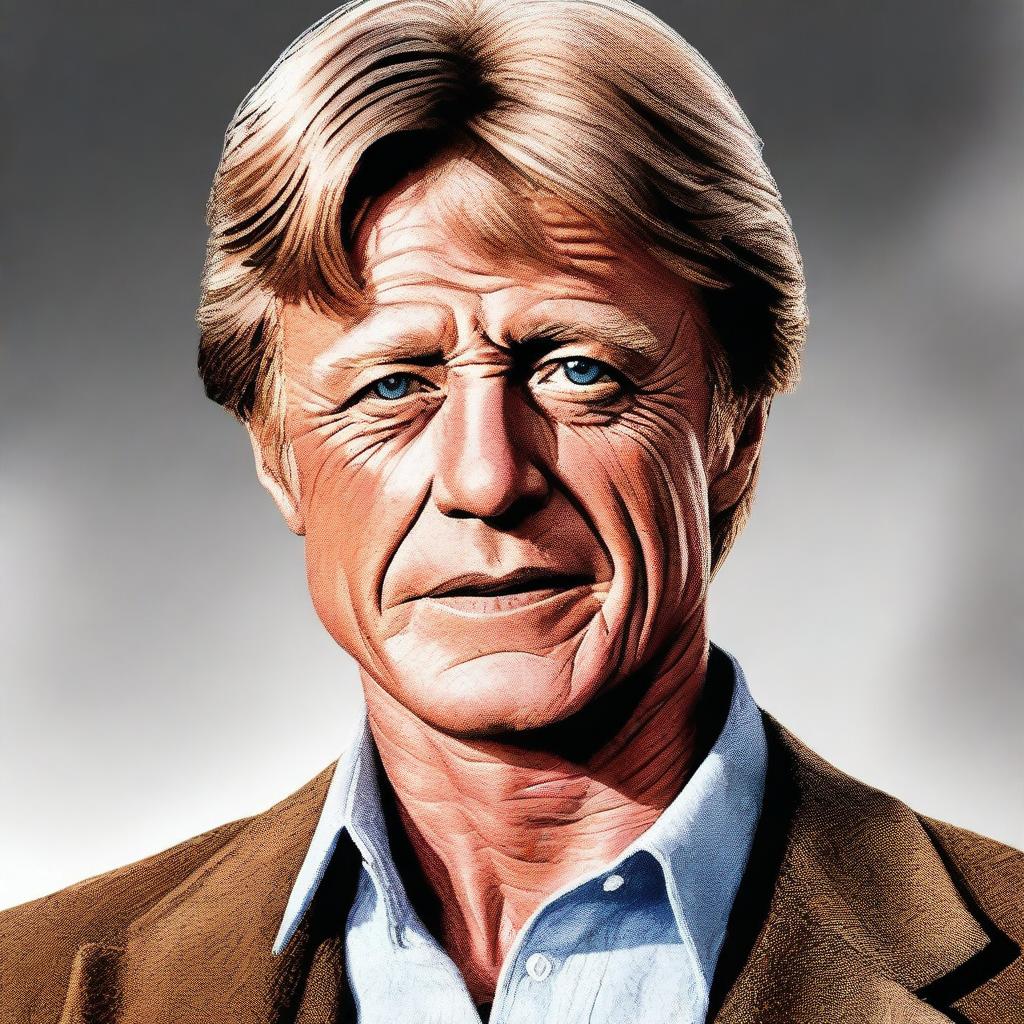 This is a high-quality digital art image that features a young man bearing a strong resemblance to a young Robert Redford