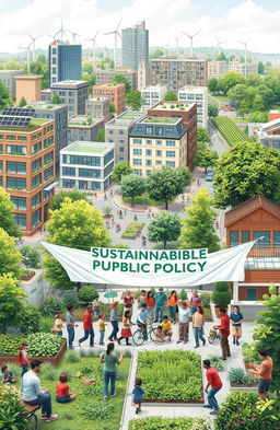 A representation of sustainable public policy in action, showcasing a city bustling with green initiatives