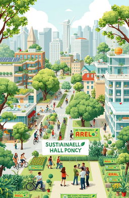 A representation of sustainable public policy in action, showcasing a city bustling with green initiatives