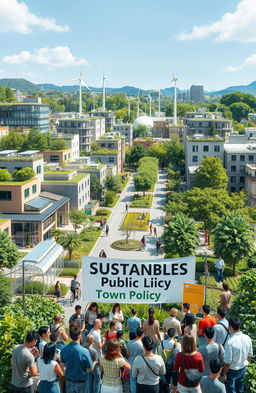 A representation of sustainable public policy in action, showcasing a city bustling with green initiatives