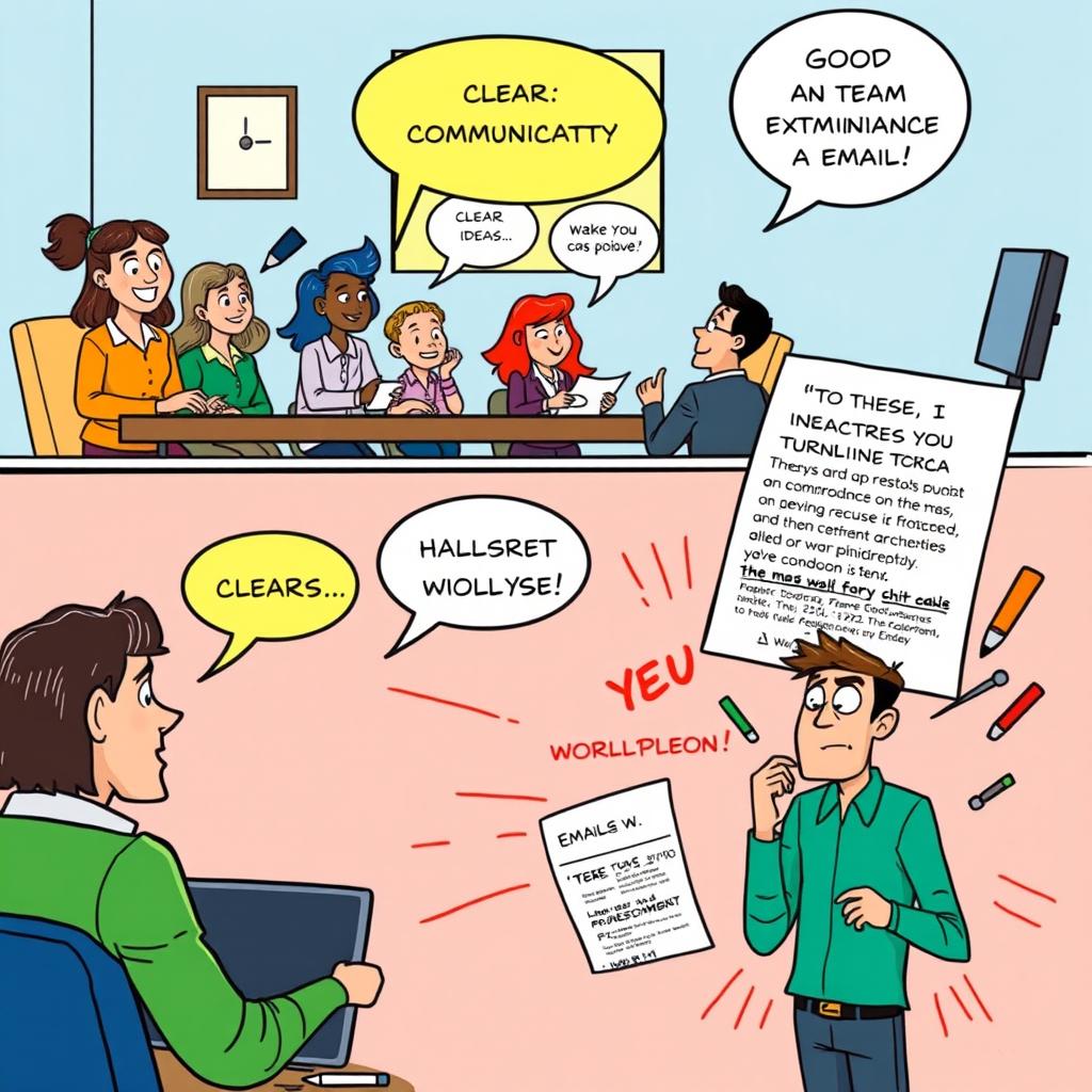 A comic strip depicting a humorous contrast between good and bad communication at a workplace